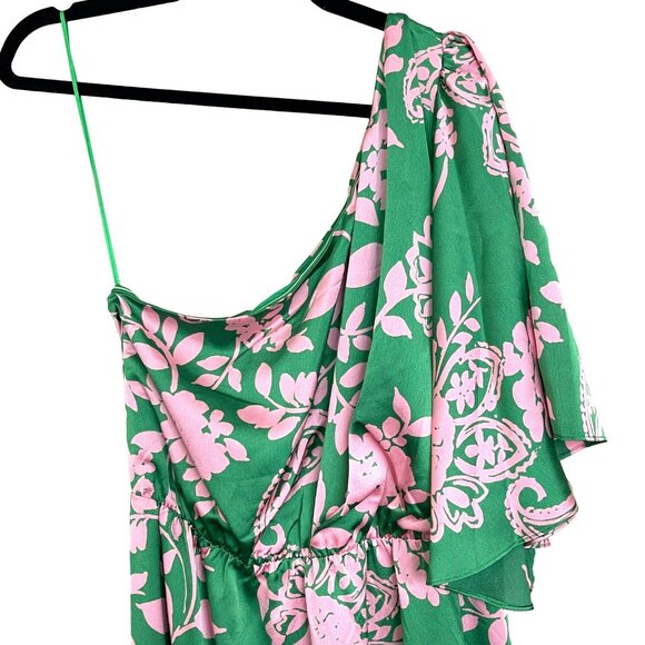 Sugarlips Green & Pink Floral One-Shoulder Maxi Dress Large - Picture 2 of 5